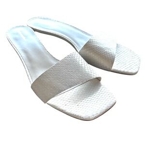Reformation Christina Ivory 9 Snake Emboss Square Toe Block Heel Slide Sandals